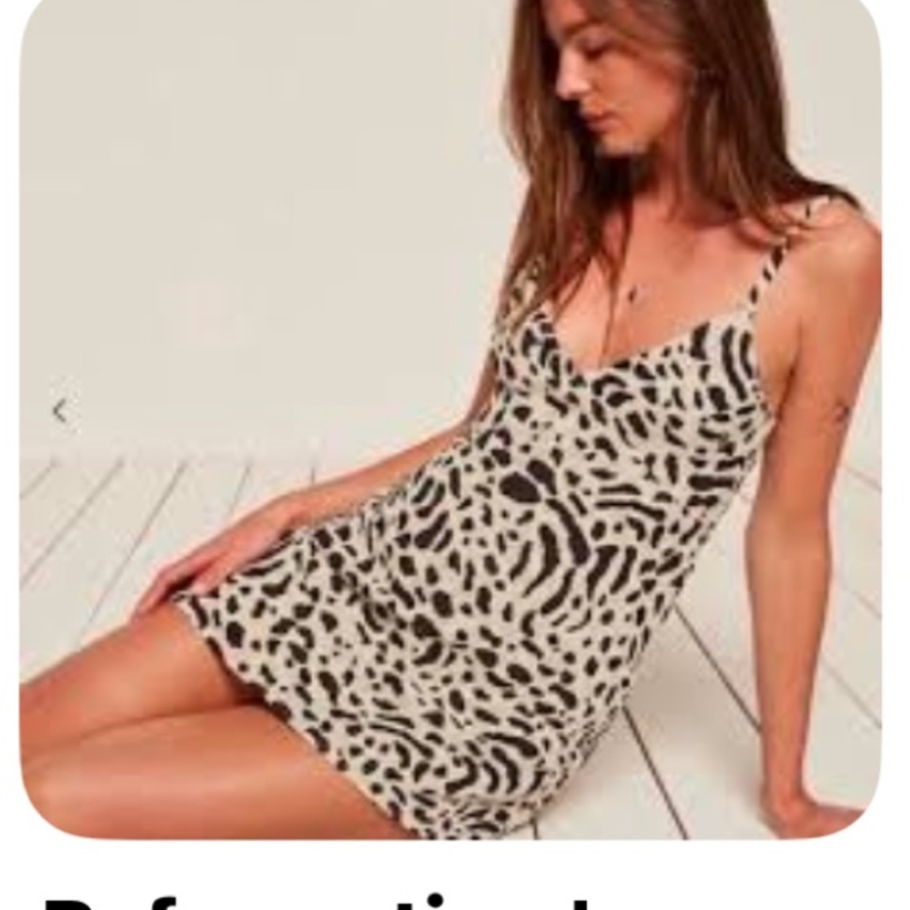Reformation Leopard Print Tie-Shoulder Mini Dress - Black and Cream Sz Sm